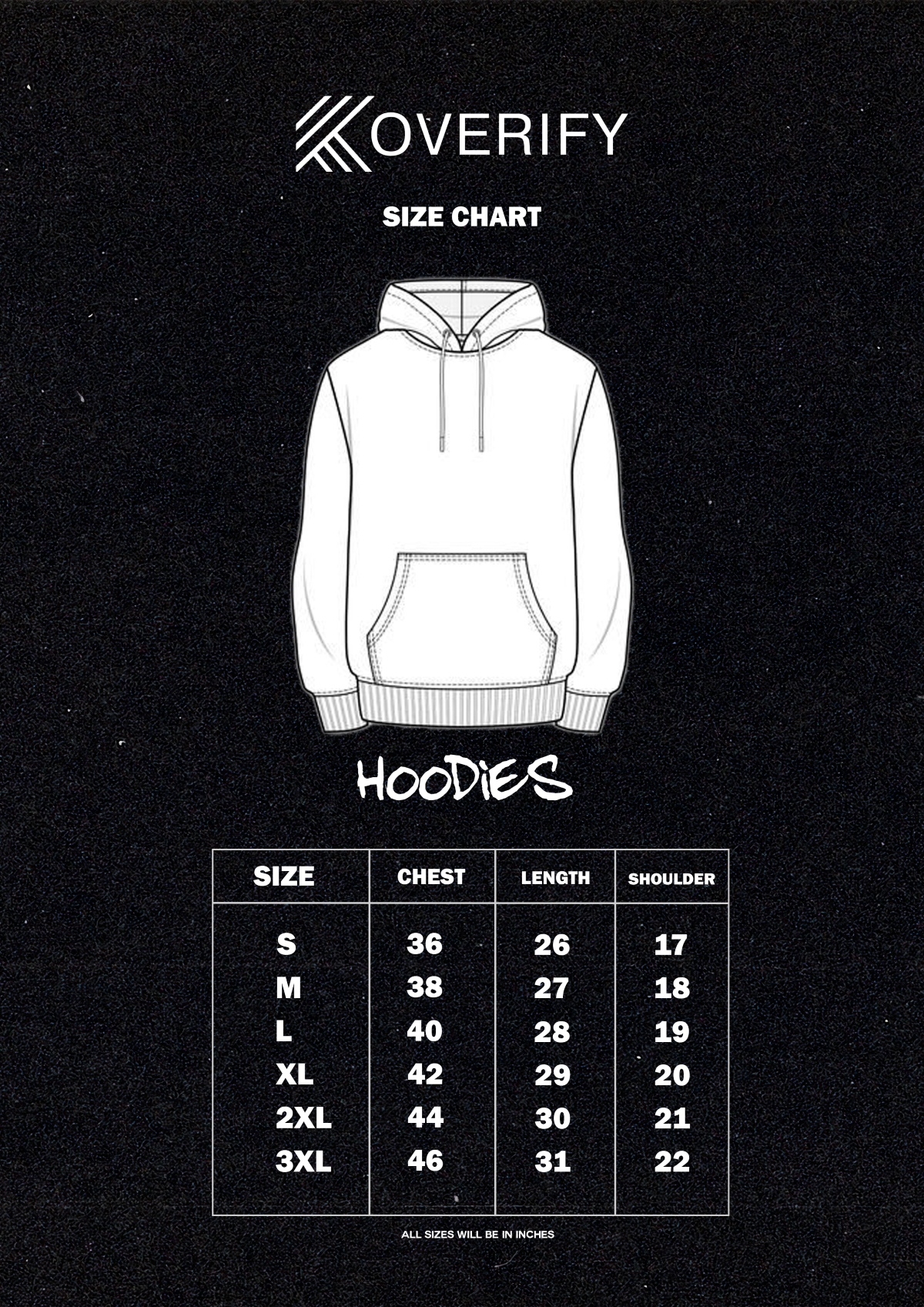 koverify size chart hoodies